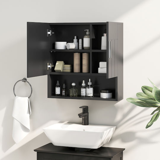 Kleankin Rechteckiger Badezimmerspiegel aus MDF mit Regal 54x15,2cm Schwarz
