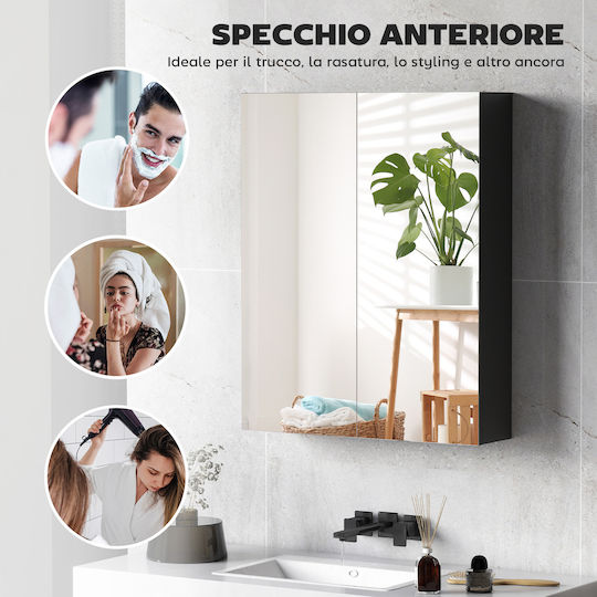 HomCom Bathroom Mirror made of MDF with Shelf & Cabinet 60x15cm Black