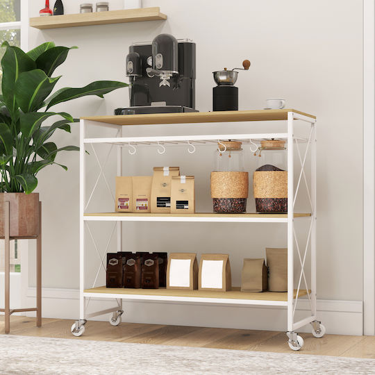 HomCom Metallisches Küchengestell Mit 3 Ebenen Braune 96.5x38x96.7cm
