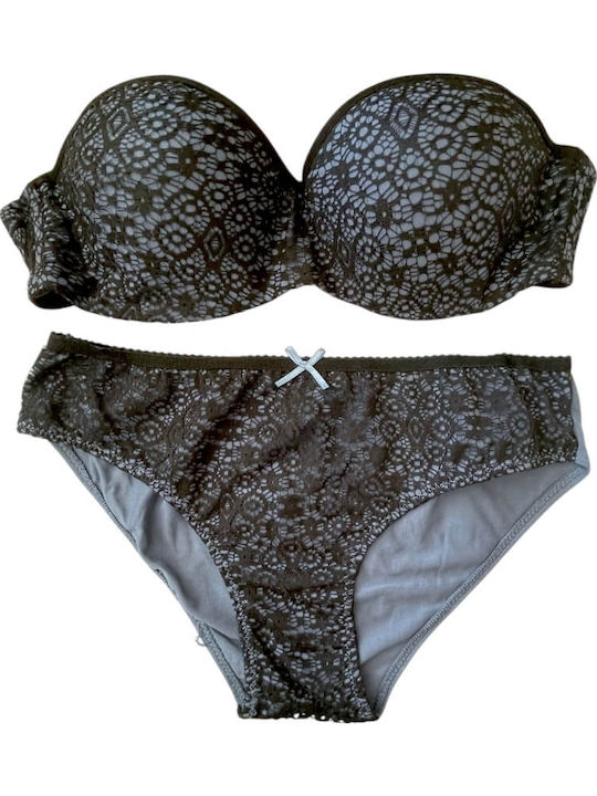 Jadea Lace Underwear Set with Bra & Slip Black-graphite