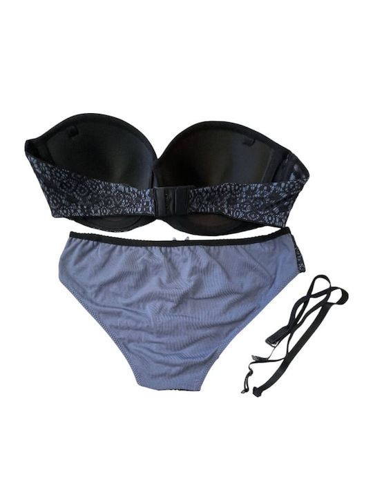 Jadea Lace Underwear Set with Bra & Slip Black-graphite