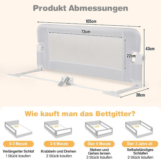 Costway Baby Bed Rail Guard Fabric in White Color 40x40x42cm