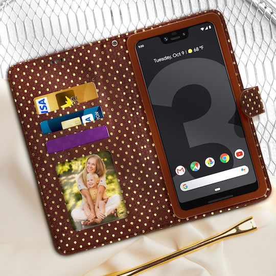 Universelle Flip Cover Brieftasche Hülle + Spiegel 5.0' 5.3' Smartphones – Braune