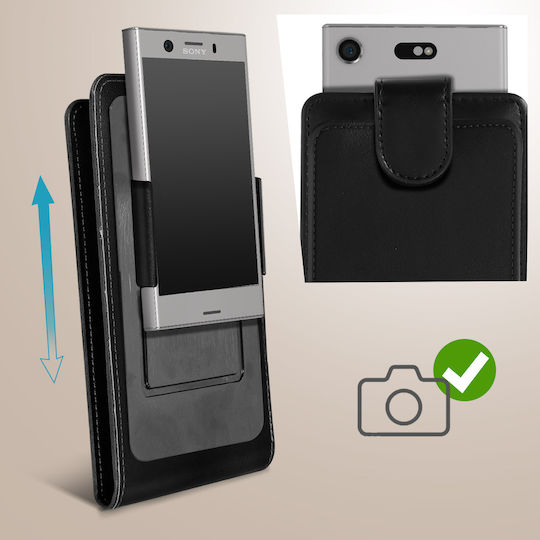 Husă Universală Verticală Flip Cu Suporturi Pentru Carduri 4.3" – 4.7" Smartphone-uri – Neagră
