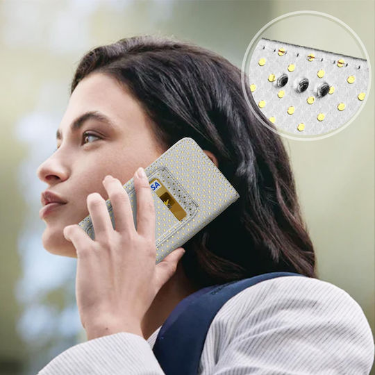 Universelle Flip Cover Brieftasche Hülle + Spiegel 5.0' 5.3' Smartphones – Silber