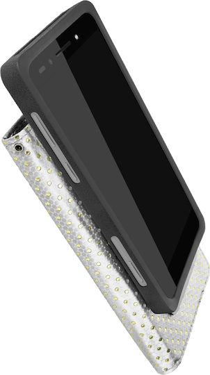 Universelle Flip Cover Brieftasche Hülle + Spiegel 5.0' 5.3' Smartphones – Silber