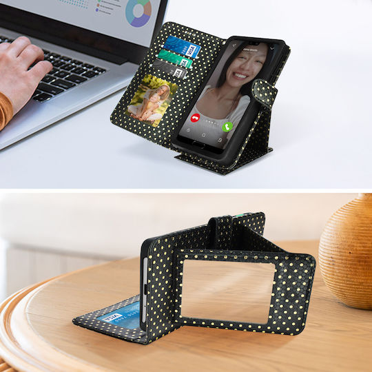 Universal Flip Cover Wallet Case + Mirror 3.8' 4.3' Smartphones – Black