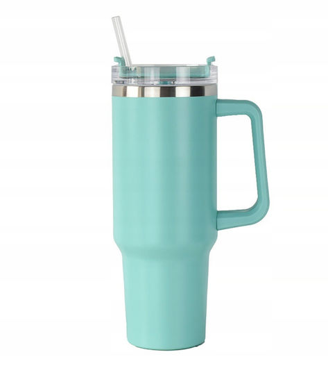 Magicook Thermos Bottle Plastic 1.2L Straw Glass Turquoise with Straw