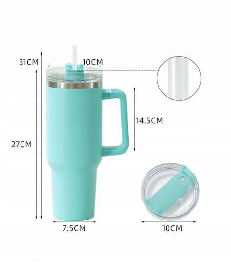 Magicook Thermos Bottle Plastic 1.2L Straw Glass Turquoise with Straw