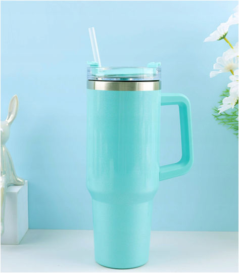 Magicook Thermos Bottle Plastic 1.2L Straw Glass Turquoise with Straw