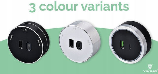 Viking Πολύπριζο με 1 USB-A και 1 USB-C Ασημί