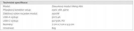 Viking Πολύπριζο με 1 USB-A και 1 USB-C Ασημί