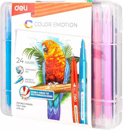 Deli Color Emotion Μαρκαδόροι Ζωγραφικής 8mm με Διπλή Μύτη, Πλενόμενοι Σετ 12 χρώματα