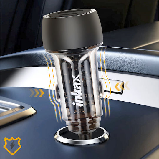Inkax Car Charger 48W with Ports: 1xUSB 1xType-C Black Color CA54