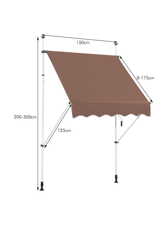 Costway Τέντα Βεράντας με Led Καφέ 1.5x2m