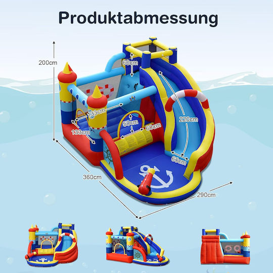 Costway Inflatable Captain with Trampoline and Slide for 3-12 Years