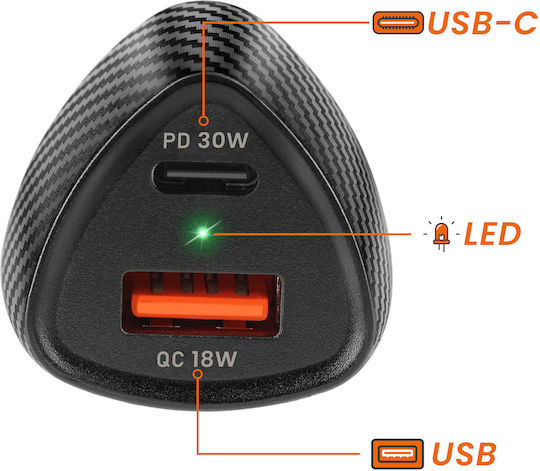 Linq Car Charger 48w Usb-c + Usb Quick Charge Carbon Design Black