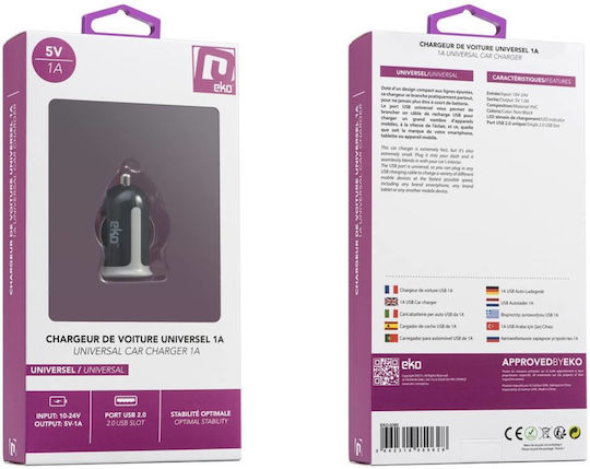 Eko Încărcător Auto Universal Usb 1a Negru