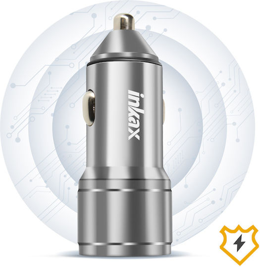 Încărcător auto cu mufă de brichetă Inkax 60w 2x USB-C Încărcare rapidă Design metalic Argintiu