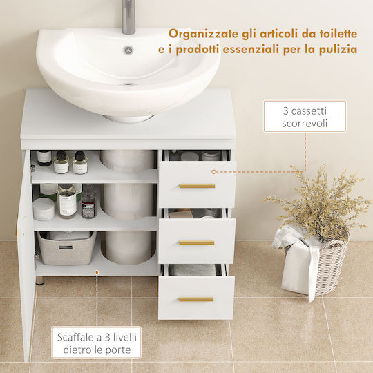 HomCom Waschtisch mit Waschbecken L70xB30xH65cm White
