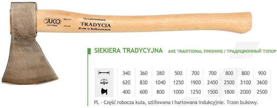 Juco 33001 Axe Length 36cm and Weight 600gr with Wooden Handle