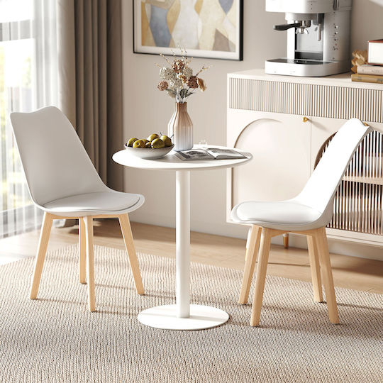 Round Kitchen Table Wooden with Metal Frame White 60x60x72cm