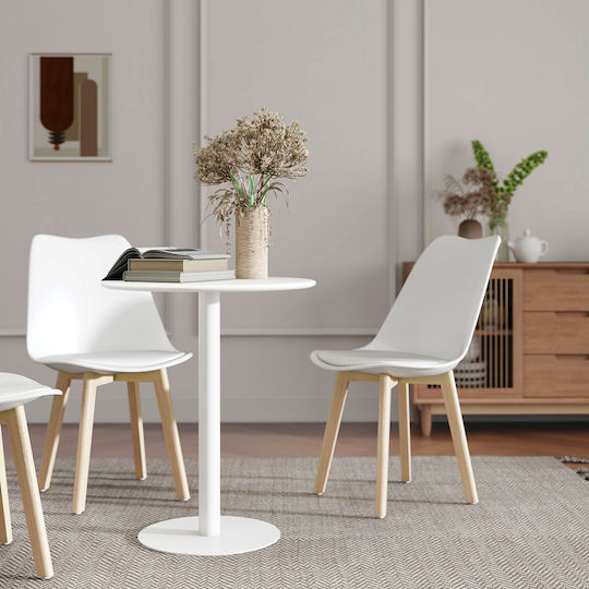 Round Kitchen Table Wooden with Metal Frame White 60x60x72cm