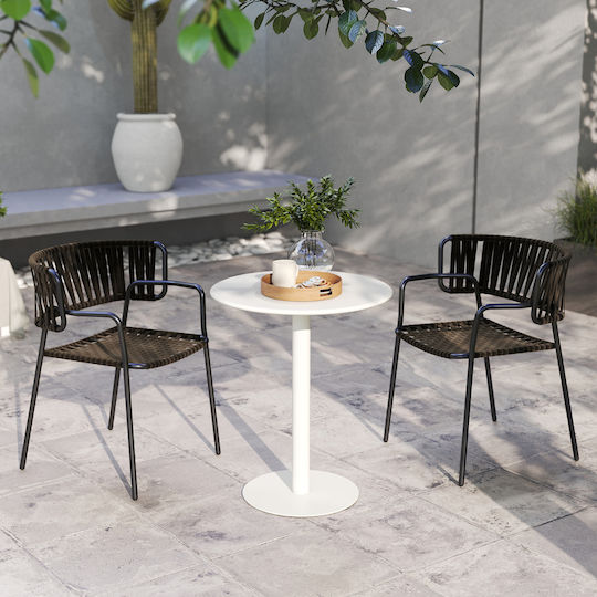 Round Kitchen Table Wooden with Metal Frame White 60x60x72cm