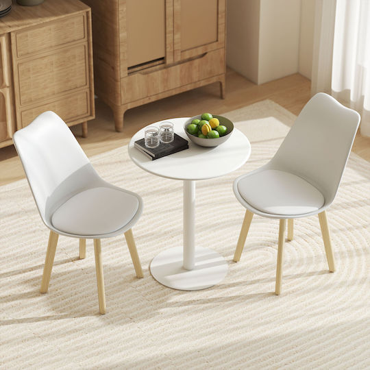 Round Kitchen Table Wooden with Metal Frame White 60x60x72cm