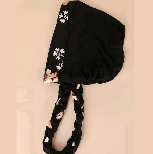 Women's Soft Fabric Black Braid Flowers Hair Turban