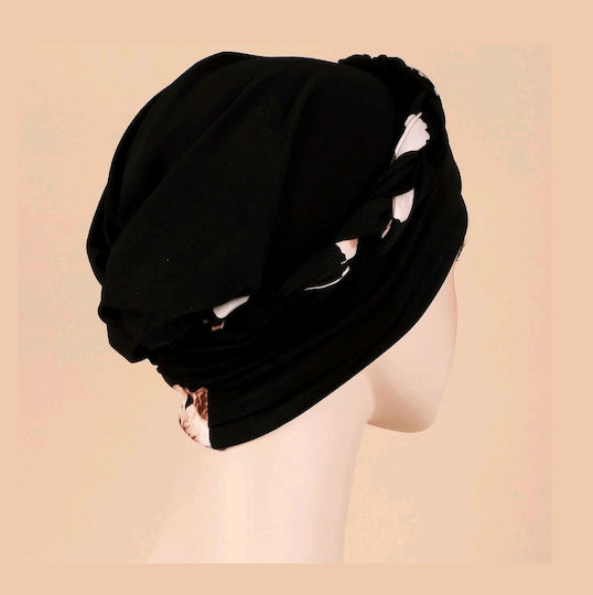Women's Soft Fabric Black Braid Flowers Hair Turban