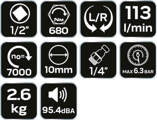 Neo Tools 14-500 Въздушен Ключ 1/2" с Максимален Въртящ Момент 73.42kgm