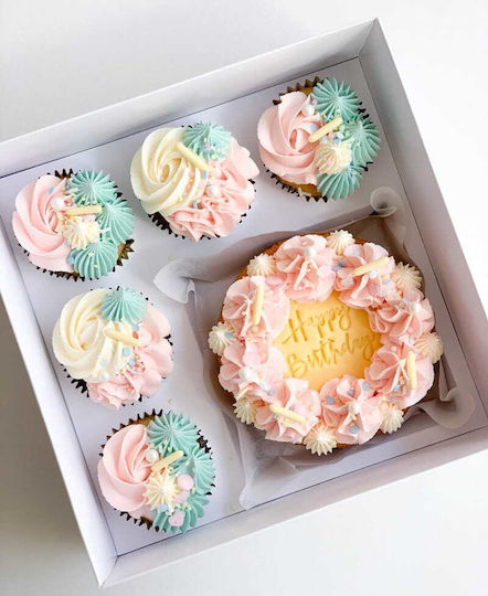 Cake Land Cupcake Cake Box 23x23x10cm Weiß-Transparente Bento Box