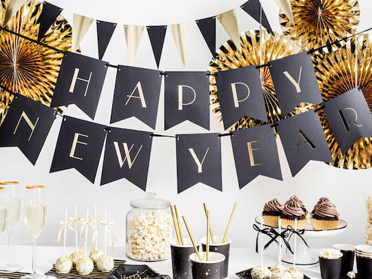 Happy New Year Banner Black 15 x 170 cm