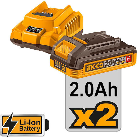 Ingco CIDLI20768E Brushless Cordless Impact Drill Driver 20V 2x2Ah