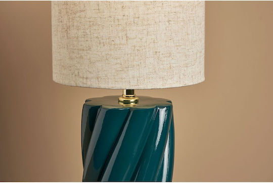 Ostaria Ceramic Table Lamp for Socket E27 with White Shade and Blue Base