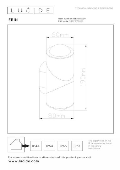 Lucide Lightning Erin Επιτοίχιο Εξωτερικό Σποτ LED IP65 με Θερμό Λευκό Φως
