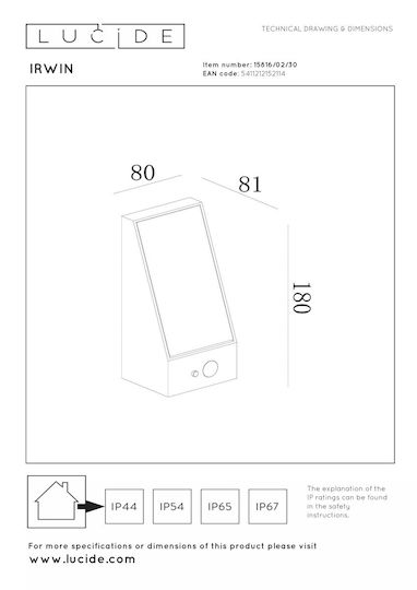 Lucide Lightning Irwin Επιτοίχιο Εξωτερικό Φωτιστικό LED IP54