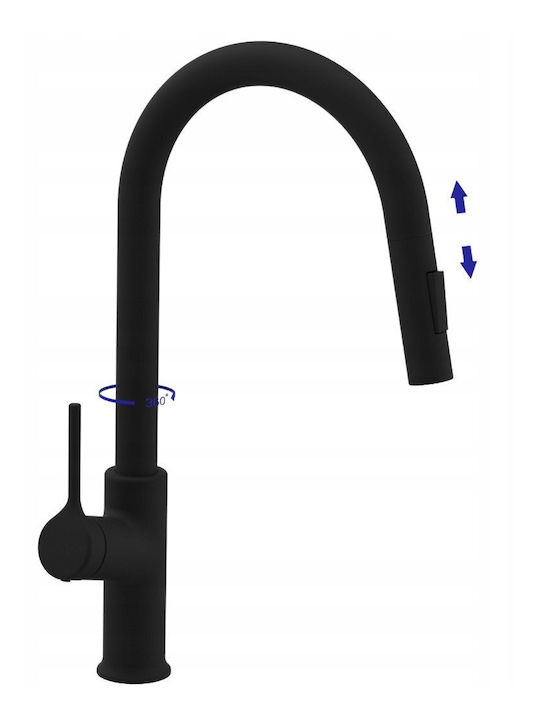 Invena Kitchen Faucet Counter with Shower Black