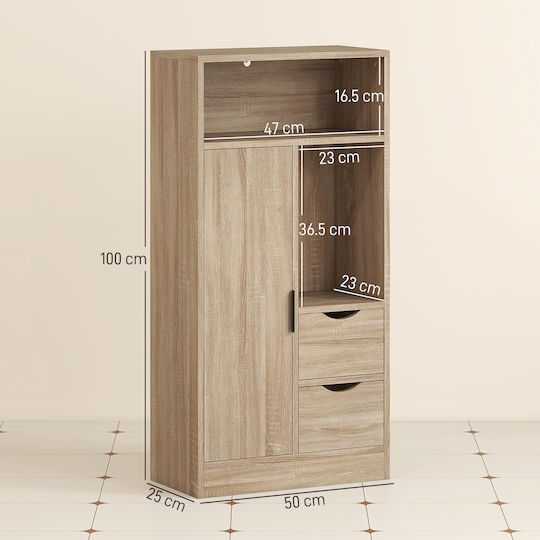 HomCom Ντουλάπι Μπάνιου 50x25x100cm Φυσικό Ξύλο
