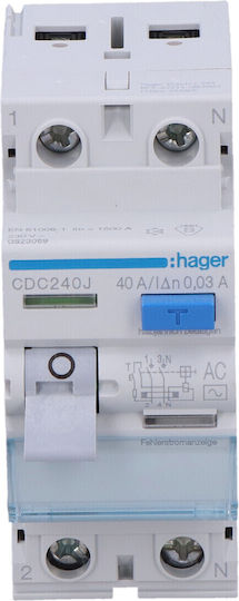 Hager 2-Poles Panel Push Switch 230V 40A