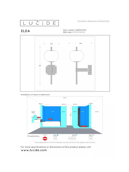 Lucide Lightning Elda Осветително тяло За баня с фасунга G9 Златист