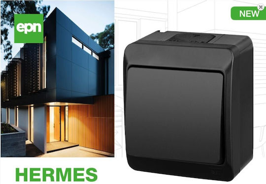 Elektro Plast Waterproof Wall-Mounted One-Way Electrical Wall Switch with Black Frame