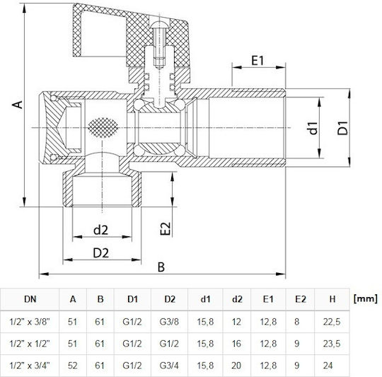 Invena Βάνα / Διακόπτης Γωνιακός 1/2"