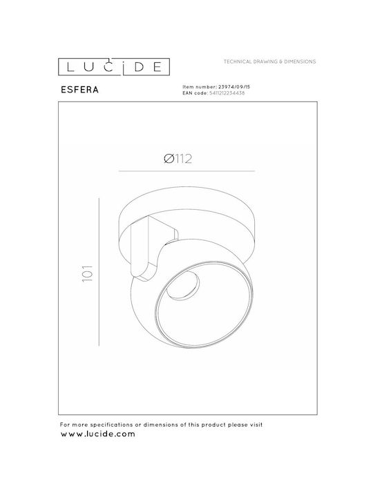 Lucide Lightning Esfera Μονό LED Θερμό Λευκό Σποτ σε Γκρι Χρώμα