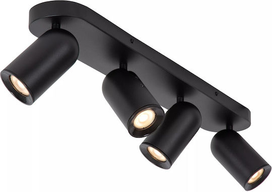 Lucide Lightning Punch Σποτ με 4 Φώτα σε Μαύρο Χρώμα