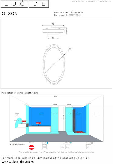 Lucide Lightning Olson Plafonieră de Tavan Baie cu LED Integrat