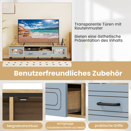 Floor-Standing TV Stand Blue Bamboo 180.5x35x46 cm