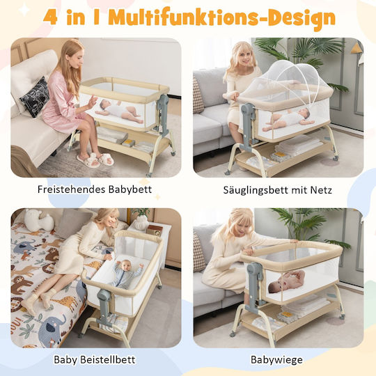 Costway Cradle with Mattress and Wheels Beige