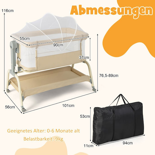 Costway Cradle with Mattress and Wheels Beige